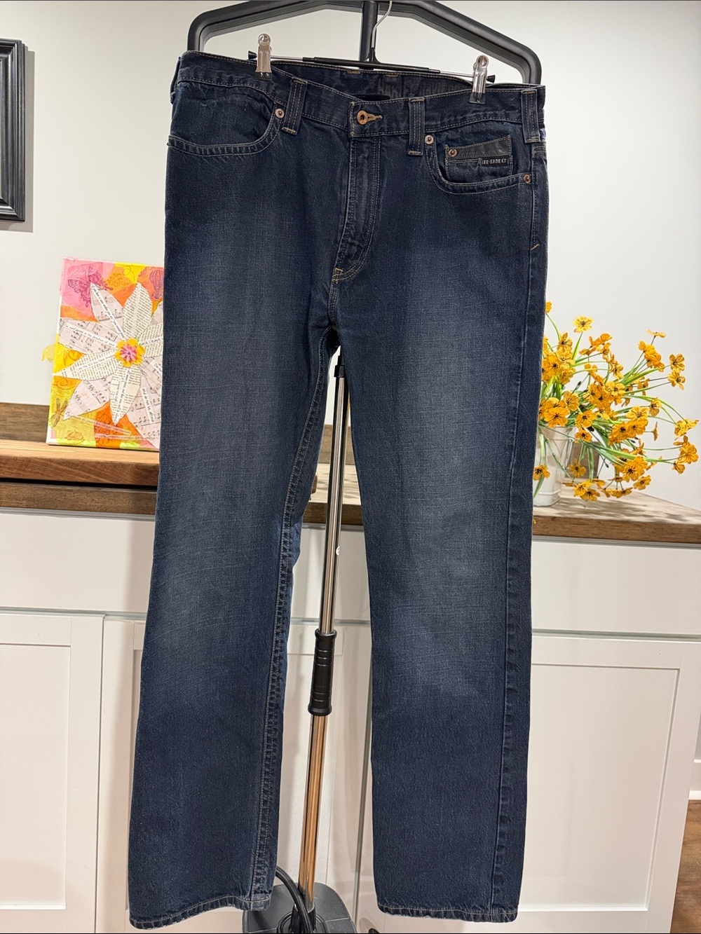 Harley Davidson Men's Dark Blue Denim Jeans - Classic Five-Pocket Style 34x34